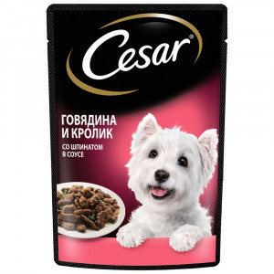 ПР0053683 Корм для собак Говядина, кролик, шпинат пауч 85г Cesar
