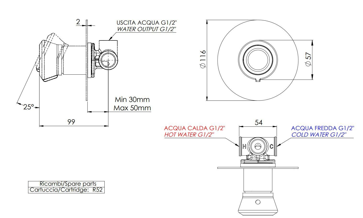 Однорычажный смеситель для душа с одним отверстием Remer Rubinetterie Element ARCH-00087180 - Вид №2