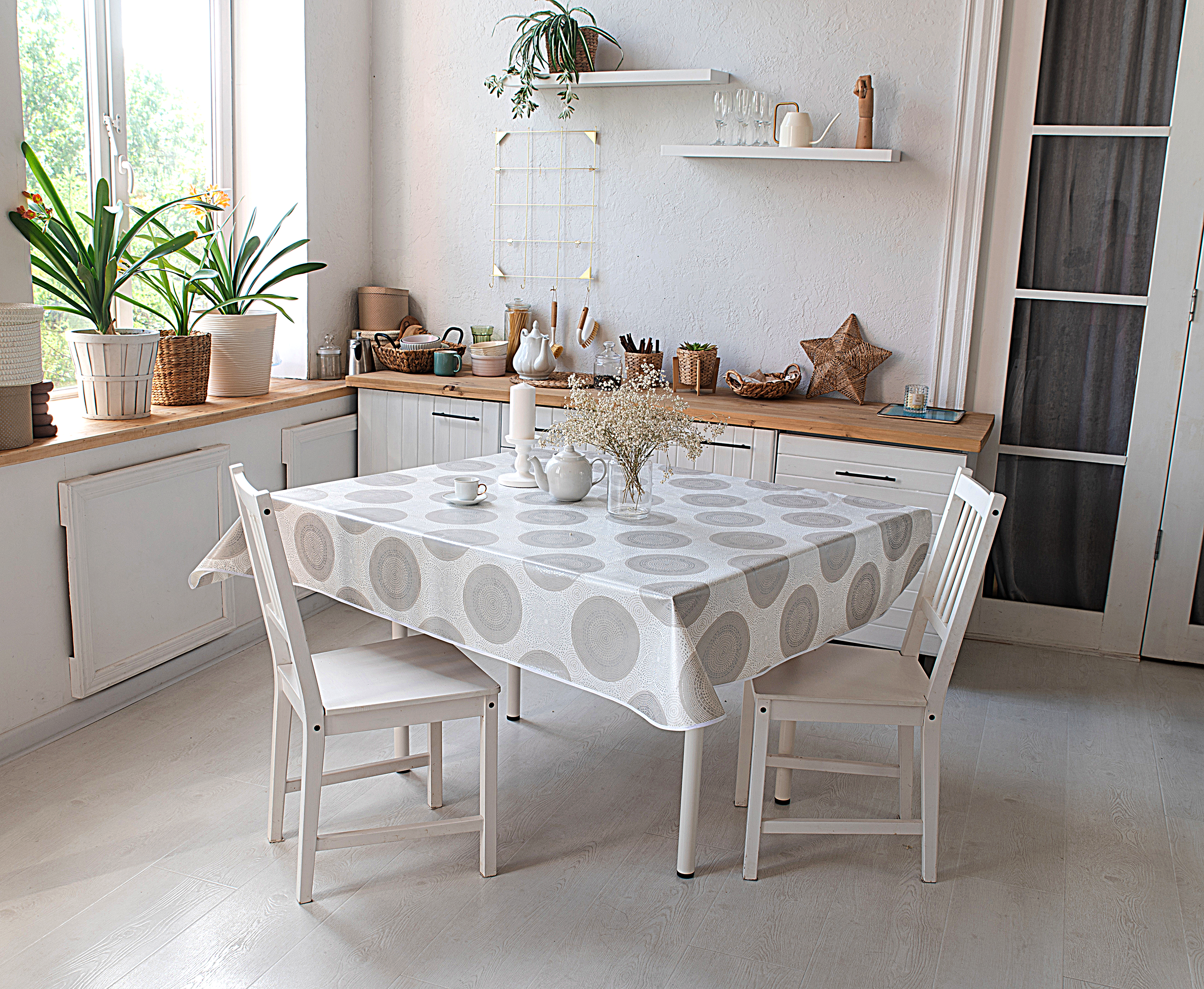 84752243 Скатерть Круги прямоугольная 135x220 см цвет серый Мажор STLM-0054567 Santreyd