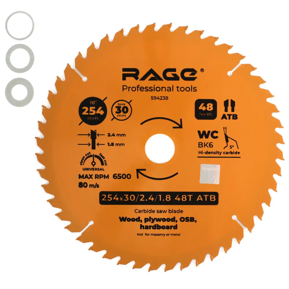 Универсальный пильный диск RAGE для дерева и МДФ 254мм с переходными кольцами 88928412 STLM-0847348 - Вид №1