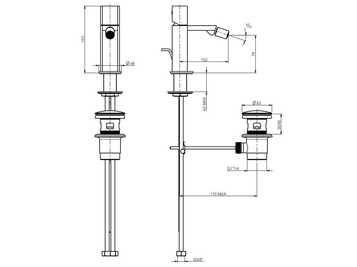 Однорычажный смеситель для биде из нержавеющей стали Rubinetterie Frattini Borgia ARCH-00123972 - Вид №3