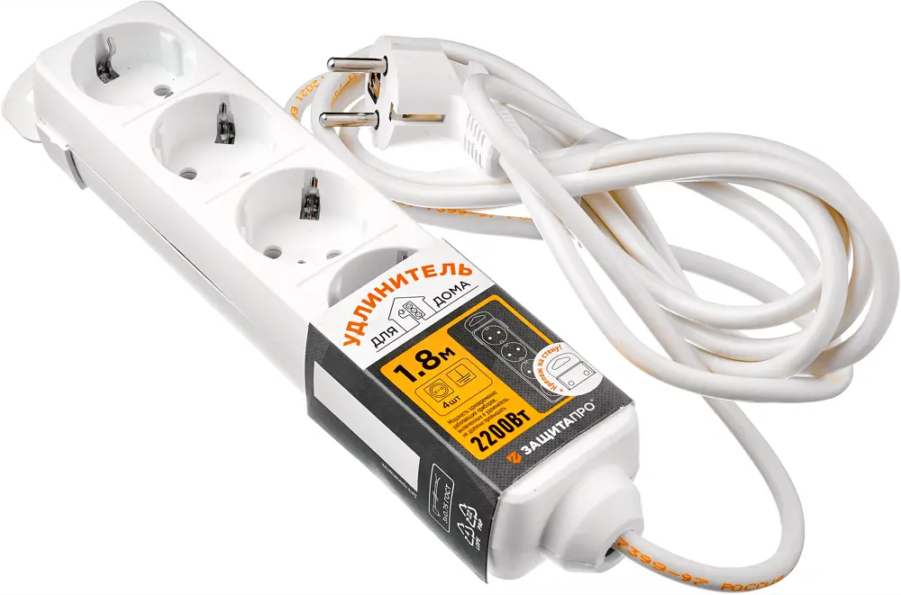 Удлинитель ЗАЩИТА ПРО с заземлением 4 розетки 1.8 м 82741171