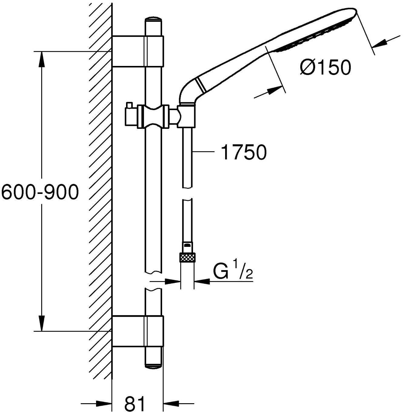Душевой гарнитур GROHE Rainshower Icon (ручной душ, штанга 900 мм, шланг 1750 мм), хром (27277001) - Вид №1