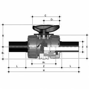 SANIT 222382050300032 2-ходовой шаровой кран d20-63, VKR DualBlock®, PP, PE100-LS буртик, FPM