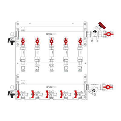 VT.GPM.06S04.L2 Узел этажный для поквартирного учета тепловой энергии Valtec 1", 2 вых., ввод слева  - Вид №8