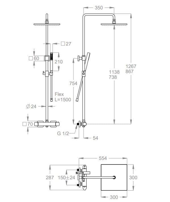 Термостатическая настенная душевая колонна с ручным душем Fir Italia душевые колонны ARCH-00015108 - Вид №1