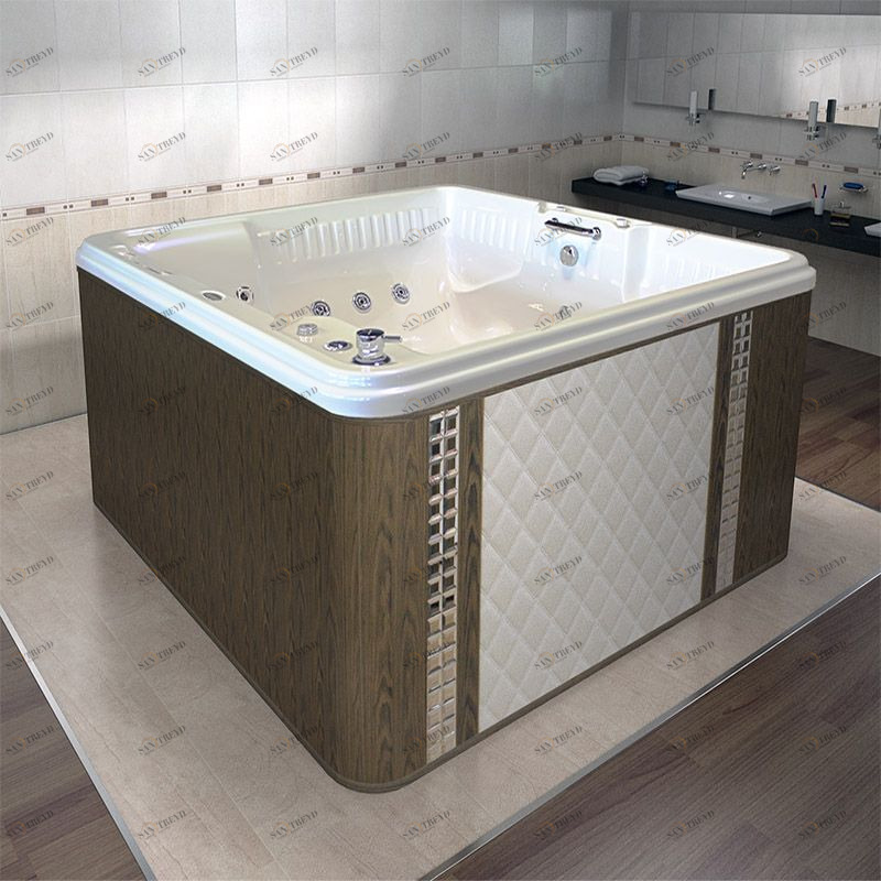 Минибассейн г/а "ЦЕЗАРЬ-КОМФОРТ" (перламутр),  1890х1740, рама-подставка, панели - декоративная террасная доска, слив-перелив полуавтомат, 20 гидромассажных форсунок, 15 аэромассажных форсунок, "SPA-контроллер", система подогрева воды, озонация, подсветка Radomir 130000052П