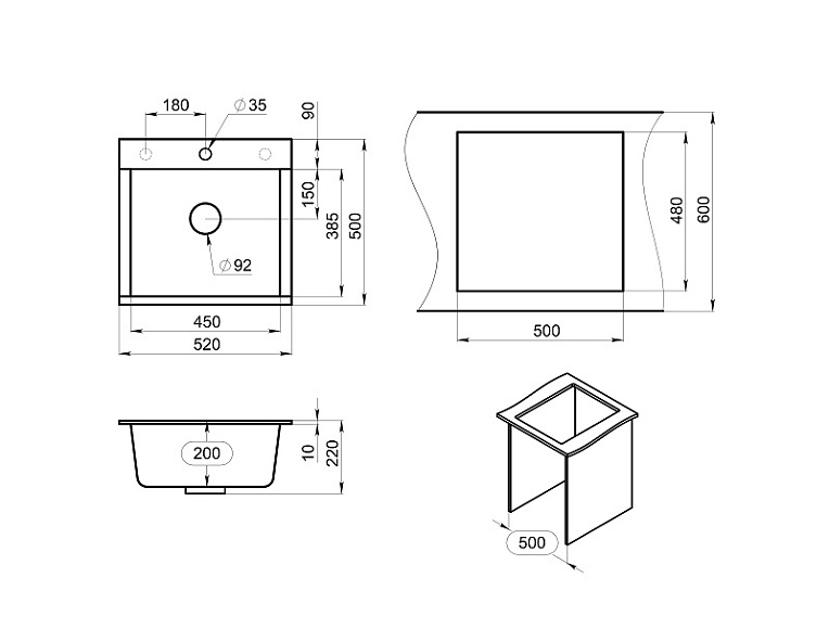 ES-5201, ТУРМАЛИН, кухонная мойка, кварц, ESTETICA GRANULA 5201-ST170 - Вид №5