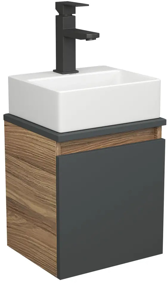 91777086 Тумба Bauedge Bau Dream Blackwood SD4411 35 с ящиком, графит, раковина BAU Cerama Mini 33х28, белая, смеситель Hotel Black, черный STLM-0991519