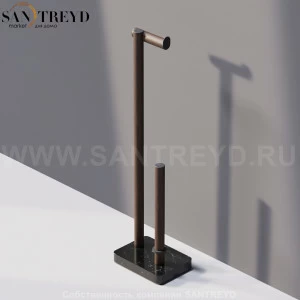 Agape DOT LINE Конструкция с функцией держателя для туалетной бумаги с запасным держателем под коричневый дуб на подставке из черного мрамора ADTL0461.RUN