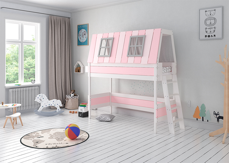 Кровать-чердак Home West M 80х160 см белая, розовая ELLIPSE ELLIPSE HOME 351808 Белый;розовый Santreyd  - Вид №1