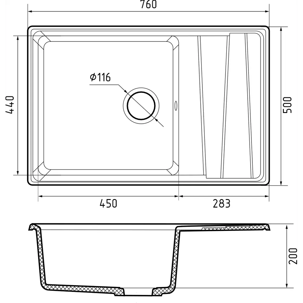Santreyd Delinia — врезная кухонная мойка из кварцевого песка 76×50 см 89370739 Мойка для кухни STLM-1358714 - Вид №5