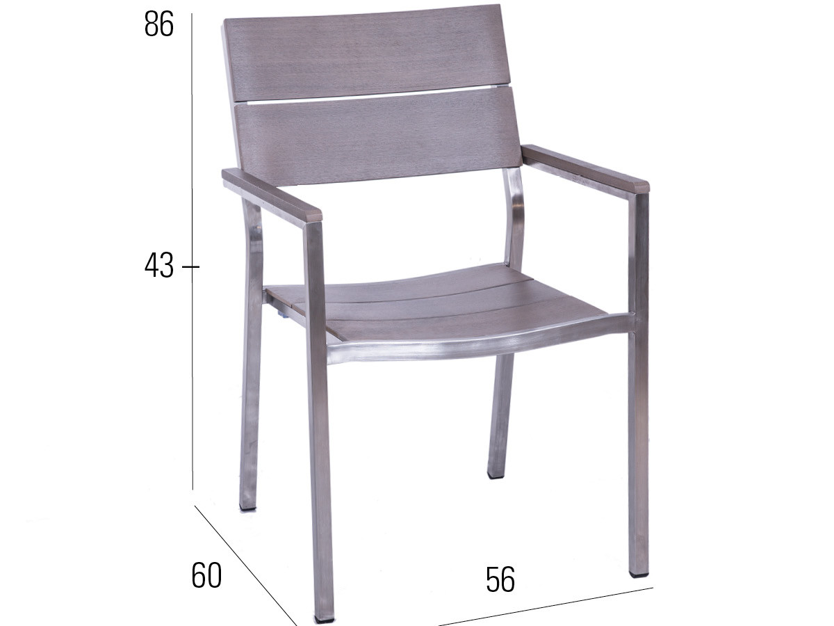 98.00.0862 Обеденный набор Brisbane из нержавеющей стали, 9 предметов. - включая 8 кресел из нержавеющей стали Brisbane / Resysta Stone Grey + 1 стол из нержавеющей стали Kennedy 90 × 215 Mbm  - Вид №1