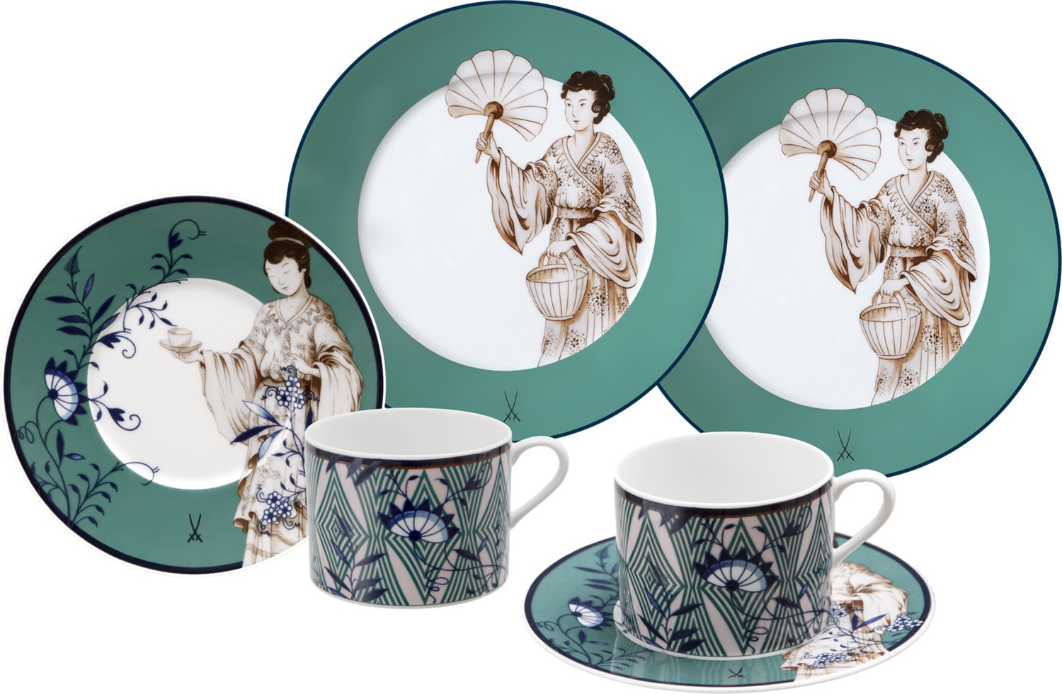 10663829 Meissen Набор кофейный Meissen "Коллаж. Благородный Китай" на 2 персоны 6 предметов, п/к Фарфор 