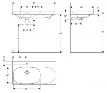 500625018 Подвесная раковина настенная прямоугольная Keramag  белая  - Вид №1