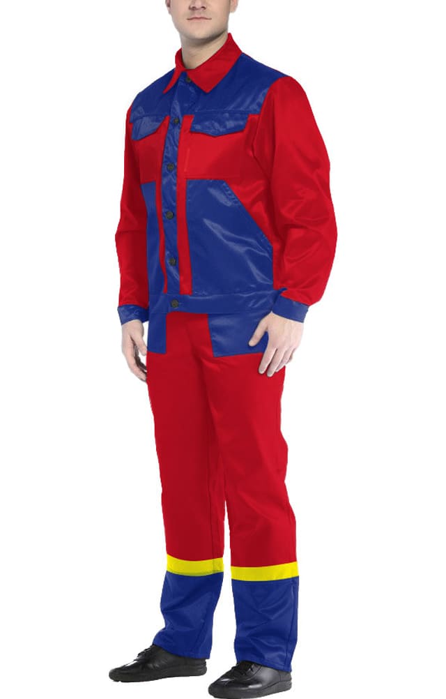 61634 Костюм "Мастер" с лимонной полосой красно-васильковый  Летняя спецодежда  размер 60-62/182-188  - Вид №8