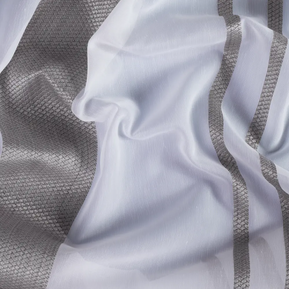 Тюль 1 м/п Полоса микровуаль 300 см цвет белый-коричневый GARDEN STLM-2004536 - Вид №1