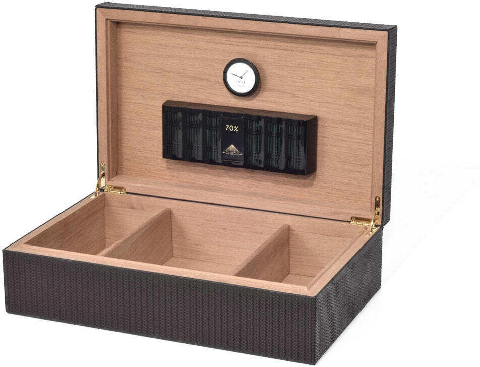 Хьюмидор для сигар - 44X27,5XH13 см / зернистая кожа_PETROL BLUE