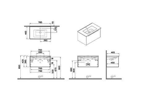 Подвесной шкаф для умывальника со встроенной раковиной с ящиками VitrA Bathrooms Integra Square ARCH-00116357 - Вид №6