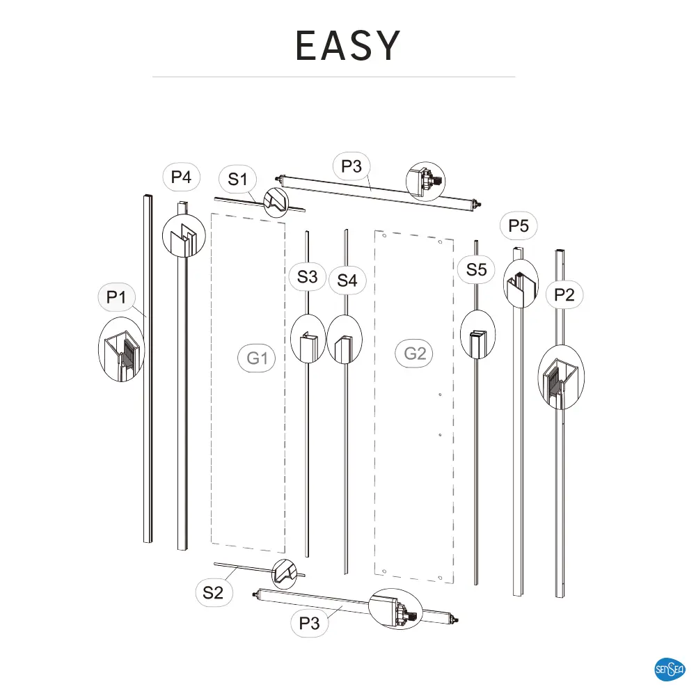 Комплект стекол для раздвижной душевой двери Sensea Easy 120 см прозрачное стекло, цвет профиля на выбор 85868669 STLM-2098150 - Вид №25