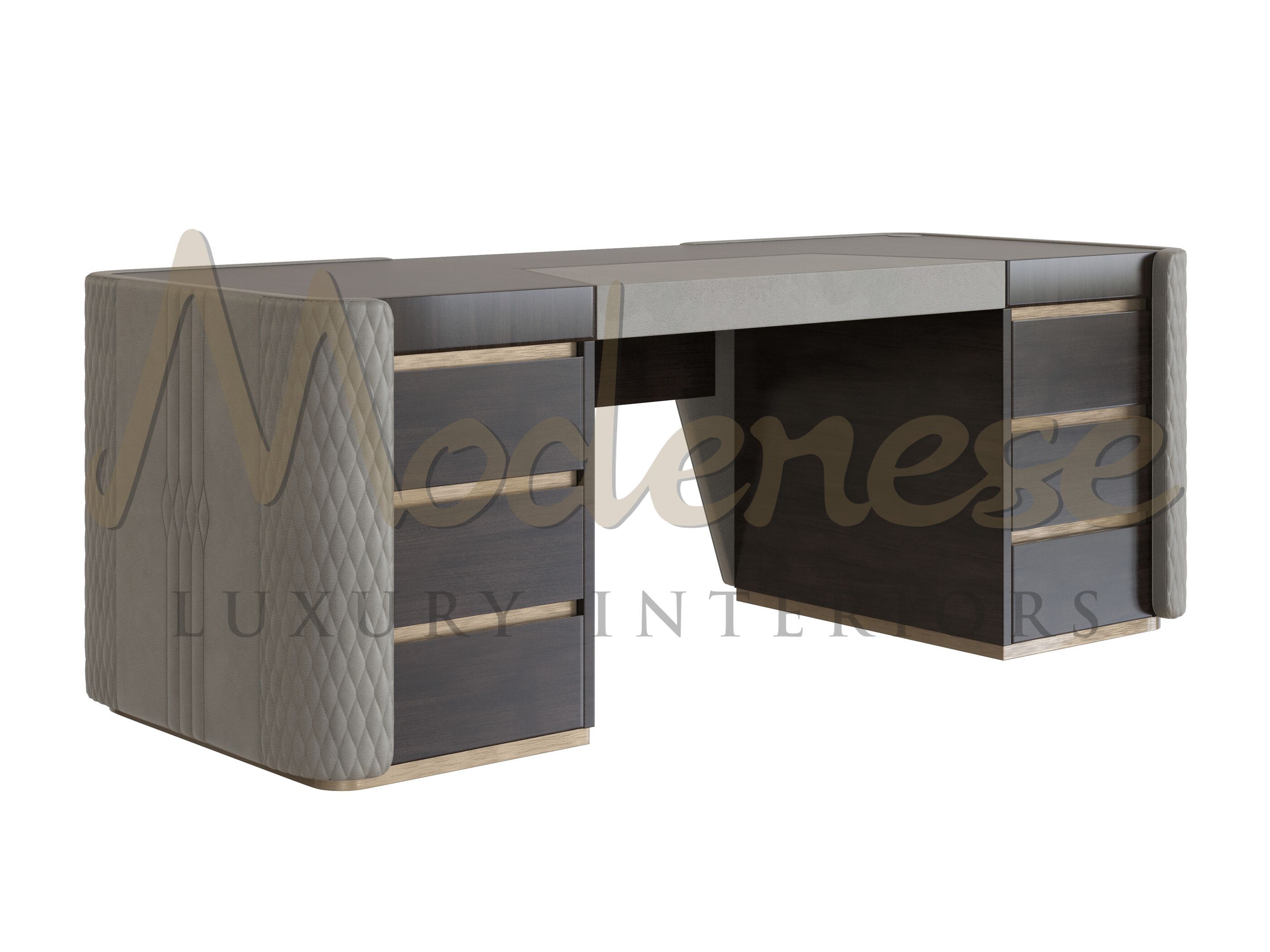 Кожаный деревянный исполнительный стол с ящиками Modenese Luxury Interiors LEATHER ARCH-00057187