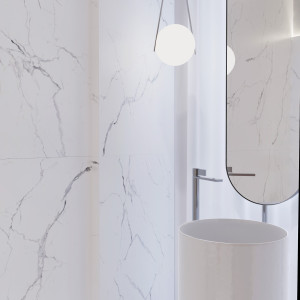 Белоснежный мраморный керамогранит CARARRA WHITE RT7018-A Arcadia Ceramica