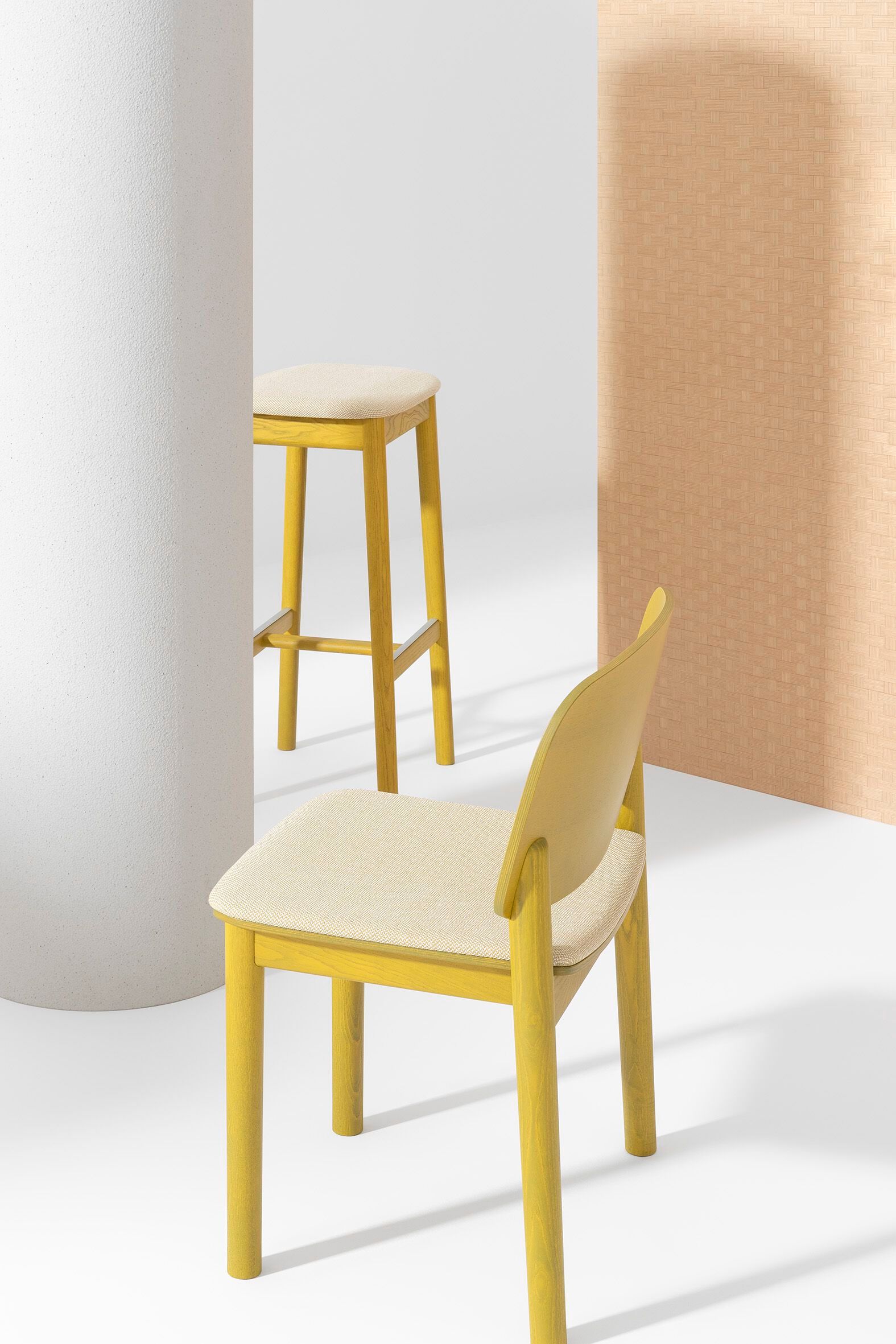 Высокий стул из ясеня с подставкой для ног с мягким сиденьем Billiani ARCH-00070274 - Вид №2