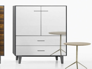 Стеклянный шкаф с распашными дверцами с ящиками