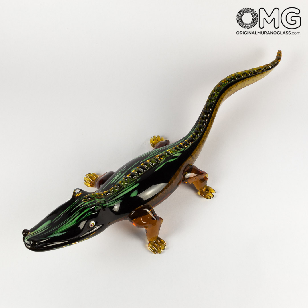 2917 ORIGINALMURANOGLASS Скульптура Чёрный Аллигатор - Original Murano Glass OMG 65 см  - Вид №1