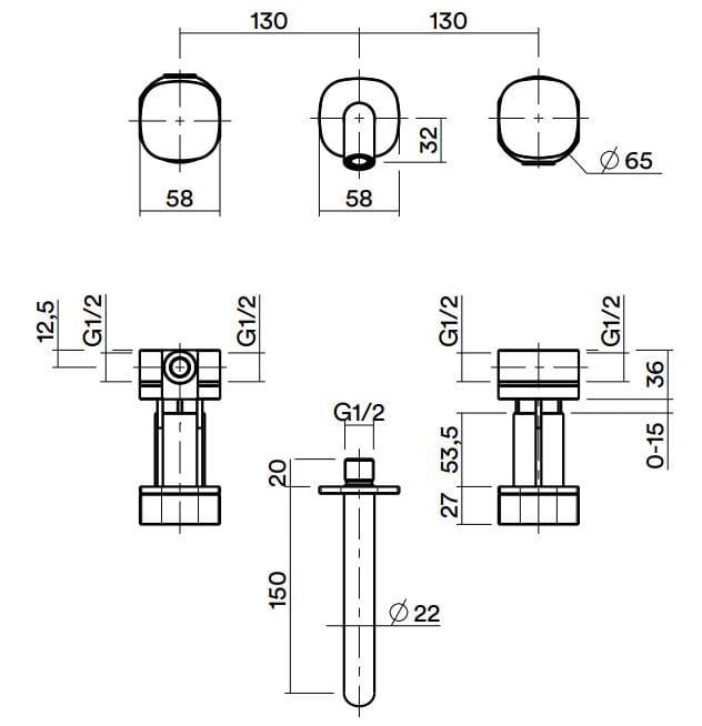Настенный смеситель для раковины из нержавеющей стали с 3 отверстиями Quadrodesign супер ARCH-00084793 - Вид №2