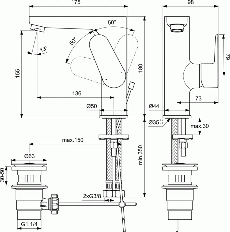 BC497AA Смеситель для раковины CERAFINE MODEL O Ideal Standard CERAFINE O - Вид №6