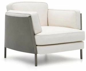 Minotti Кресло из ткани и кожи с подлокотниками Shelley