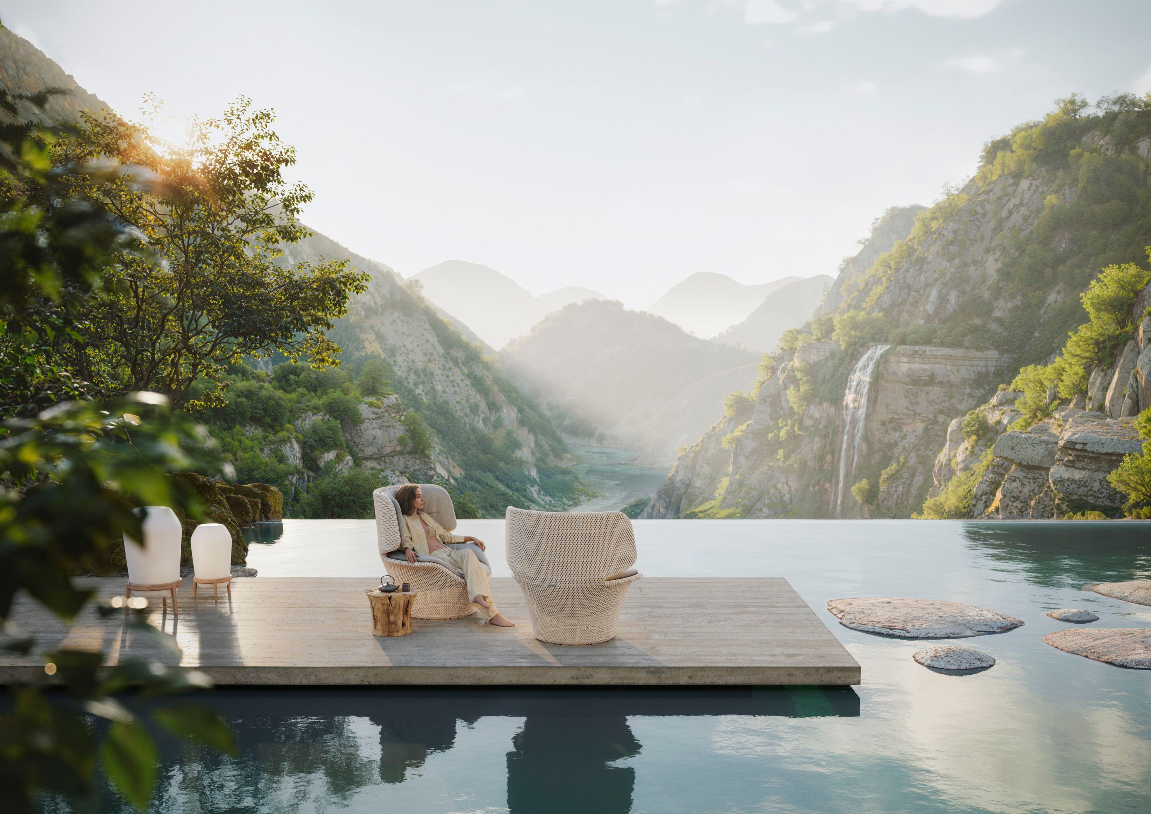 Садовое кресло из волокна и ткани с высокой спинкой DEDON SEASHELL GRAND ARCH-00034833 - Вид №7