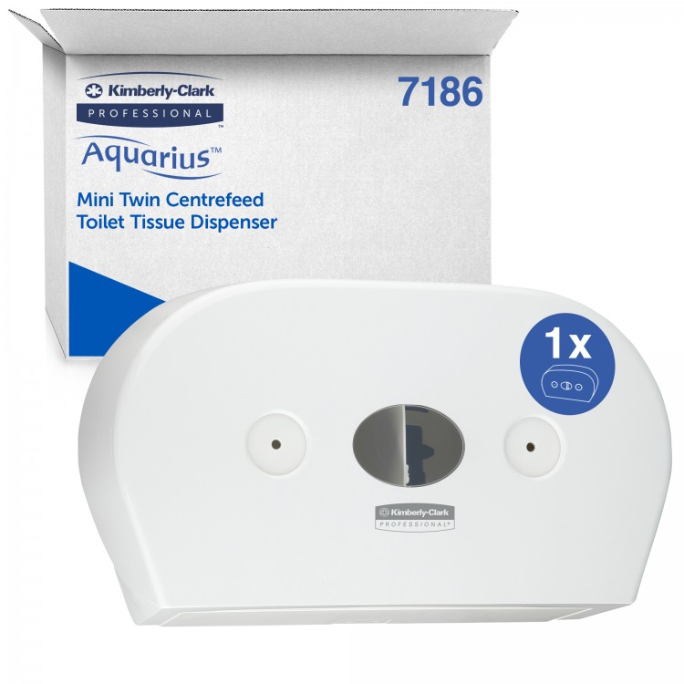 7186 Kimberly Clark Диспенсер двойной для туалетной бумаги с центральной вытяжкой из пластика белый Kimberly Clark Professional Scott Control Mini Twin 7186 белый 