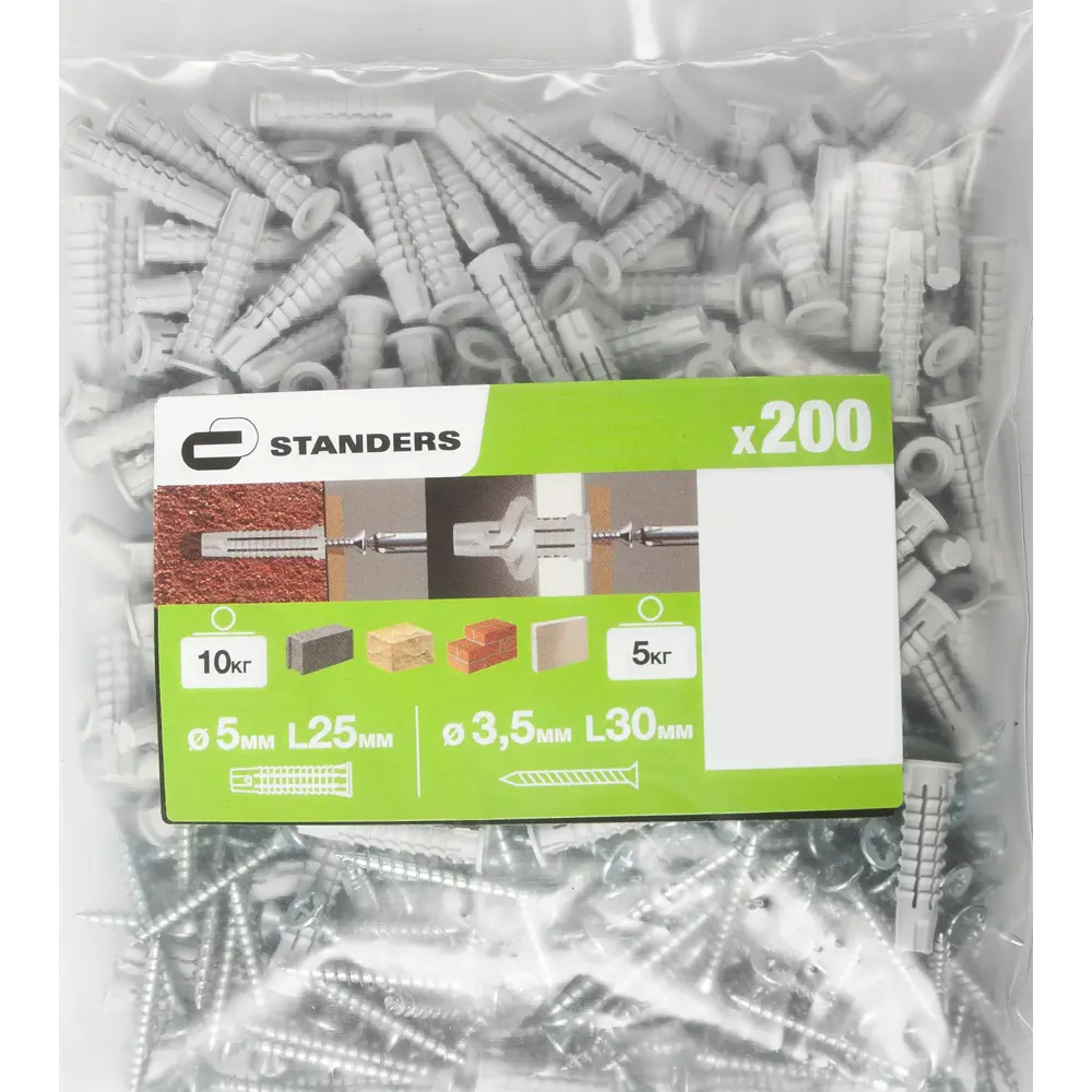 Дюбель потайной STANDERS для скрытого монтажа 5х25 мм с шурупами (200 шт) 83387787 STLM-0040728 - Вид №5