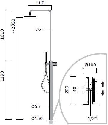 MINA Напольная душевая стойка из нержавеющей стали с ручным душем Giotto 70802500xt - Вид №1