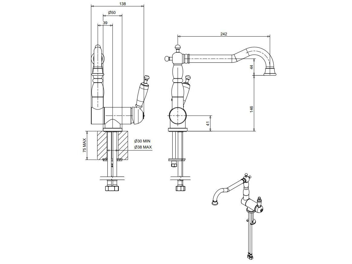 Смеситель для кухни из хромированной латуни Bugnatese Оксфорд ARCH-00088424 - Вид №2