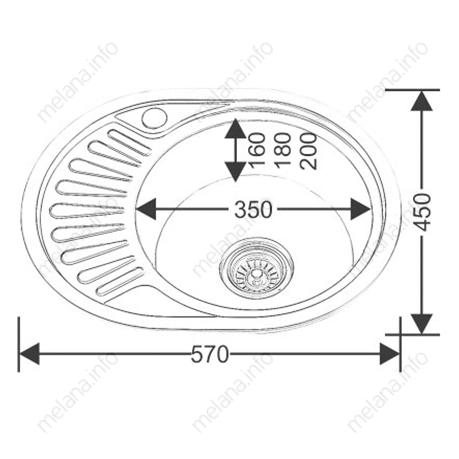 Мойка 5745 U MELANA 0,8/180 врезная овальная с сифоном (125 t *15) 125 t (*15) - Вид №3