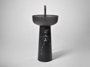 Круглый отдельно стоящий умывальник из черного мрамора Marquina