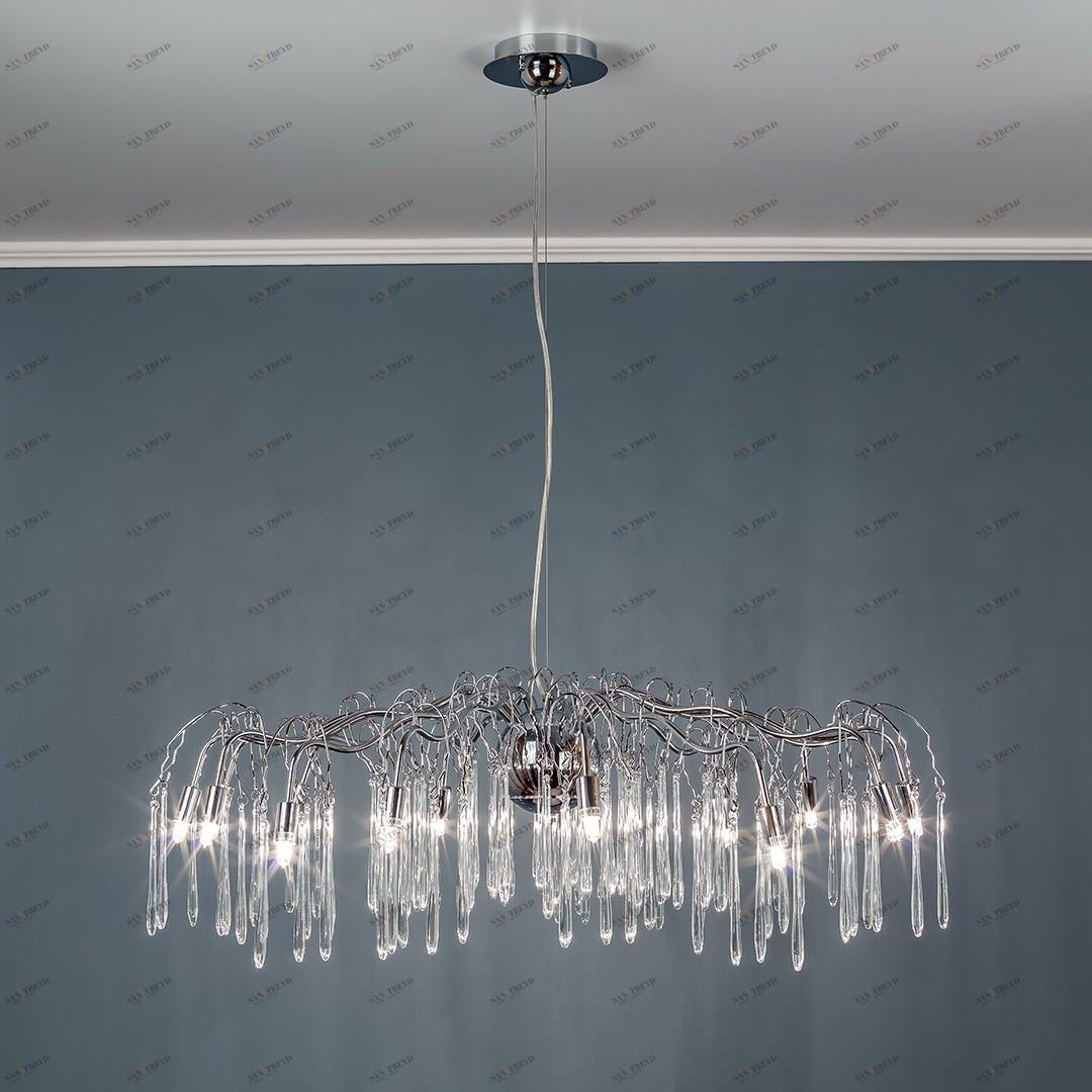 Люстра подвесная со стеклянными подвесками на 10 ламп хром Frezia Light 117639 FREZIA LIGHT ДИЗАЙНЕРСКИЕ 00-3953621 Прозрачный;хром 