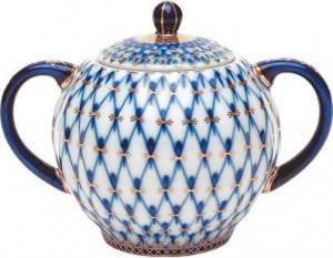 80422 Императорский фарфоровый завод Сахарница ИФЗ "Кобальтовая сетка", ф.Тюльпан Фарфор твердый