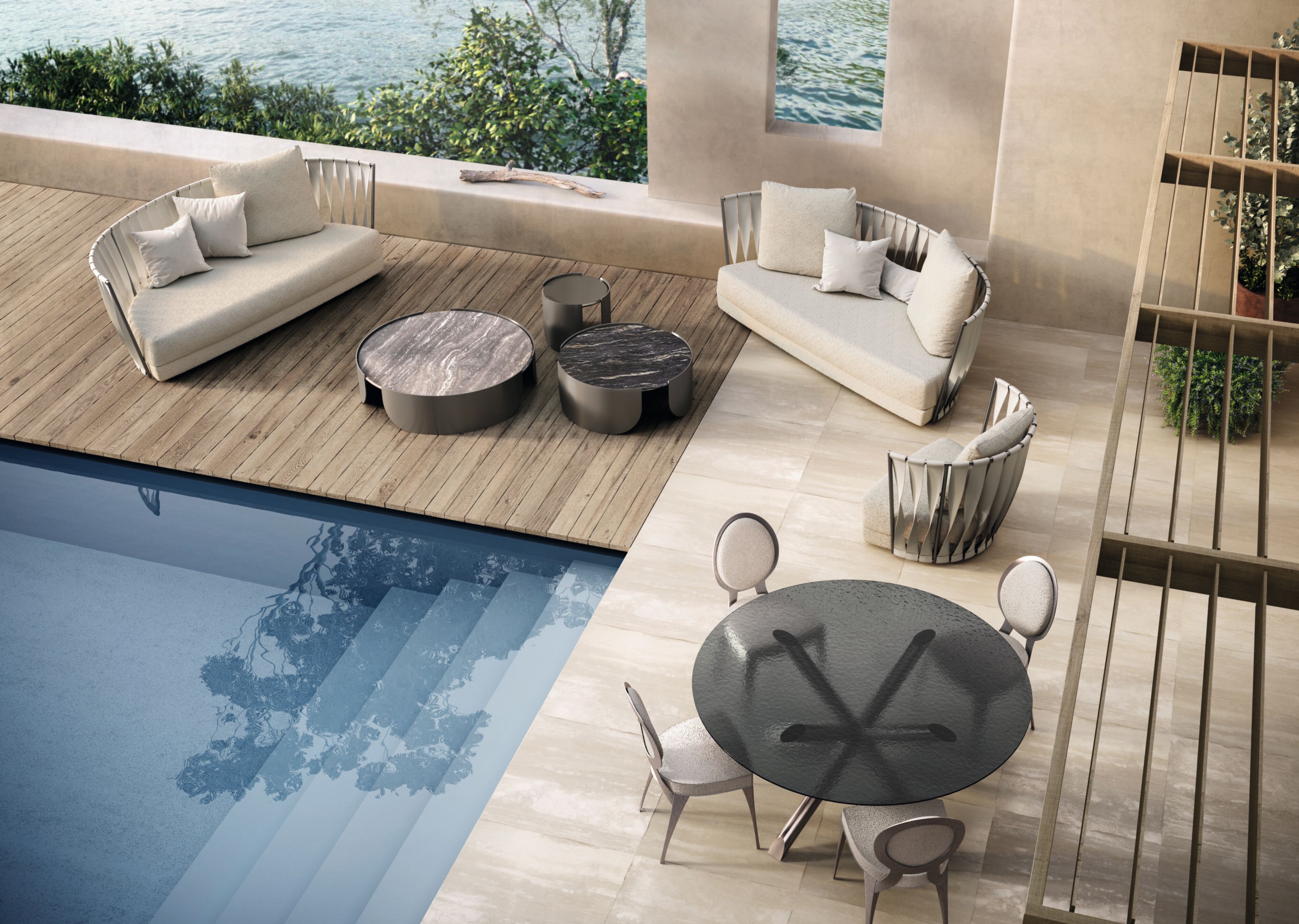 Круглый садовый стол из нержавеющей стали и стекла Cantori THOMAS ARCH-00003880 - Вид №2