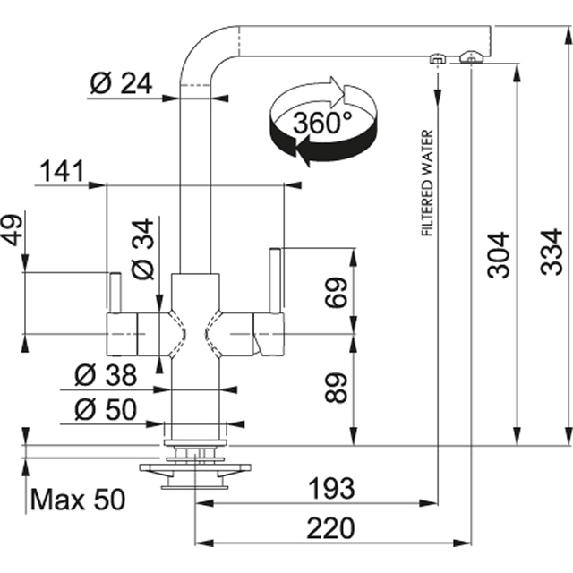 Смеситель кухонный  Franke Neptune Clear Water Поворотный излив Хром/Миндаль sun-id-1699012 - Вид №1