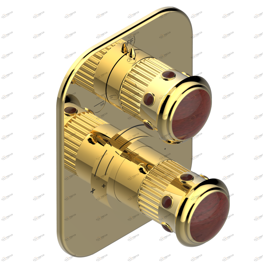 U7C-5500BE Ручка регулировки и маховик 2-канального переключателя для термостатического смесителя арт. 5500AE Thg-paris Trocadéro с красной яшмой Золото U7C 5500BE CAT.F