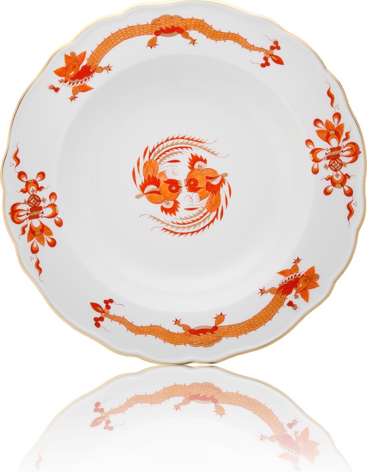 83560 Meissen Тарелка суповая 22см "Красный Дракон" (золотой кант) Фарфор 