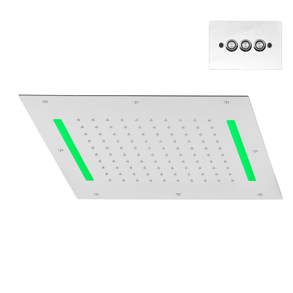 82068 Встраиваемая квадратная головка 500 × 500 / дождевая струя + свет / регулятор в стене HORUS Range Hydro 