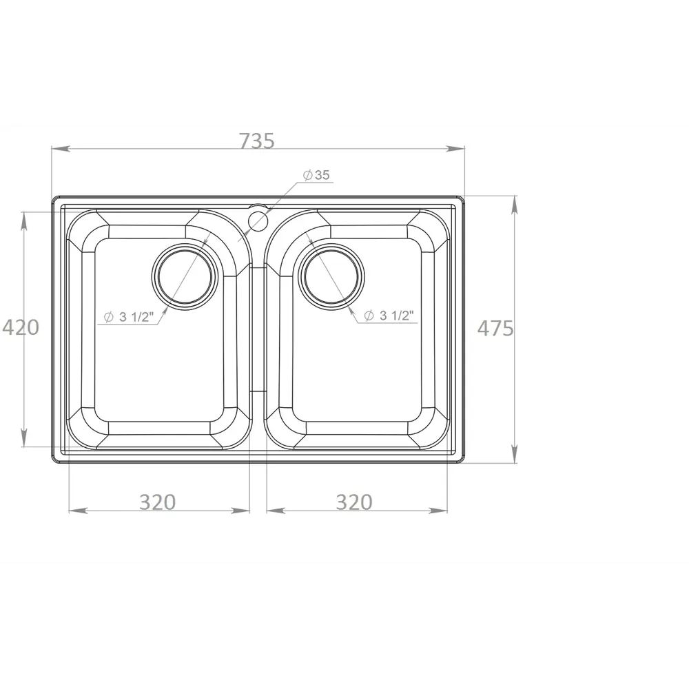 Кухонная мойка DELINIA с двумя чашами из кварцевого композита 73,5×47,4 см 87810901 Мойка врезная STLM-0885713 - Вид №9
