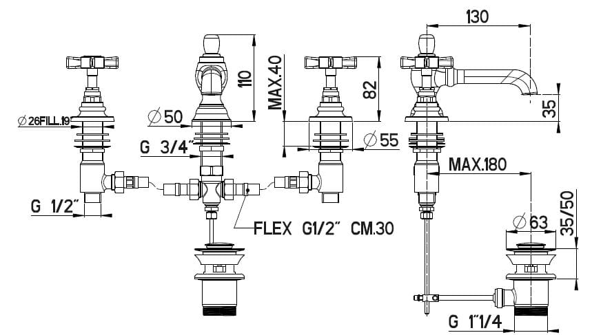 Смеситель для раковины с 3 отверстиями Gaia Mobili Complements ARCH-00062767 - Вид №2