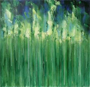 Картина на холсте 100х100 см "Дождливый" EVENHOME КАРТИНЫ МАСЛОМ 129846 Голубой;зеленый;разноцветный