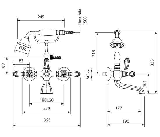 Настенный смеситель для ванны с ручным душем Park Avenue Beatrice ARCH-00064812 - Вид №2